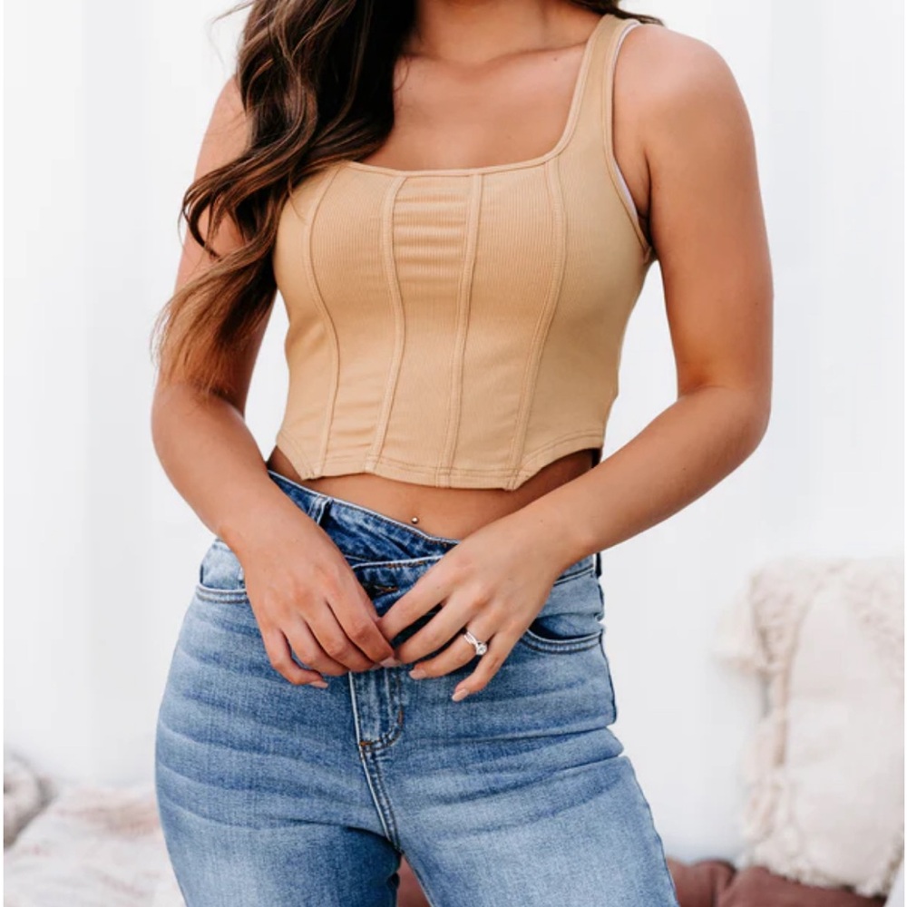 Le Lis Small Taupe Ribbed Top